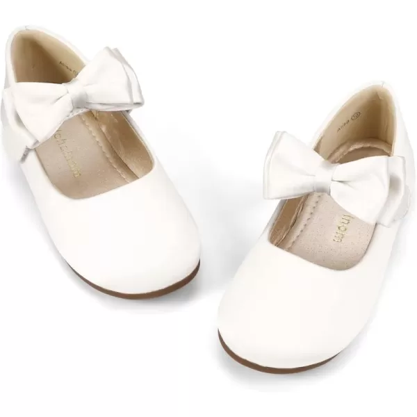 Hehainom Toddler Flower Girls Dress Shoes Mary Jane Princess Ballet Flats with Bow and Peals for Party SchoolAlisa Ivory Satin