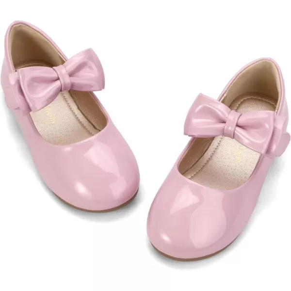 Hehainom Toddler Flower Girls Dress Shoes Mary Jane Princess Ballet Flats with Bow and Peals for Party SchoolAlisa Pink Patent