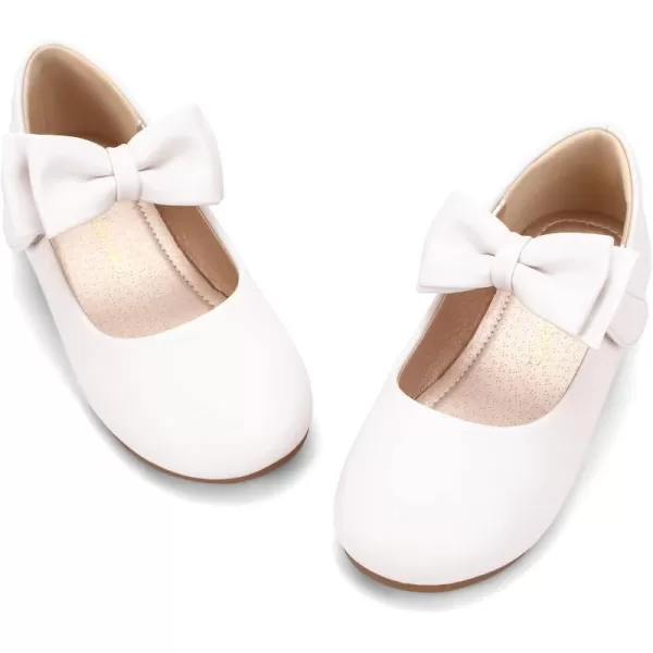 Hehainom Toddler Flower Girls Dress Shoes Mary Jane Princess Ballet Flats with Bow and Peals for Party SchoolAlisa White Pu