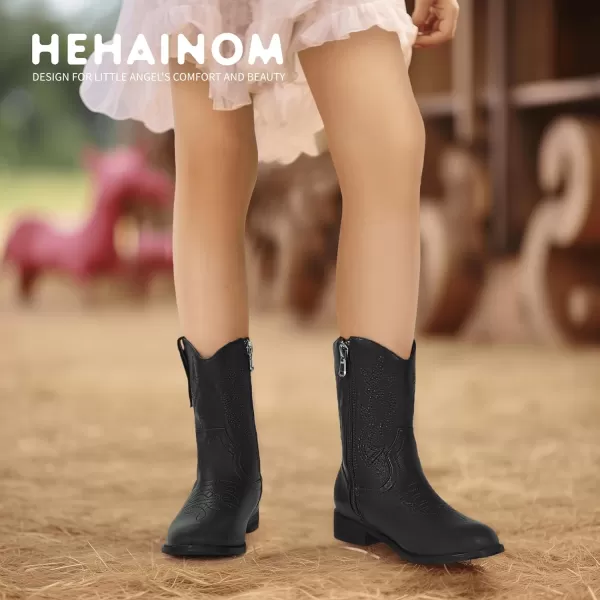 Hehainom Girls Cowboy Cowgirl Boots Boys Kids Toddler Western Mid Calf Zipper Riding Boots for Little Kid Big KidBlack Pu