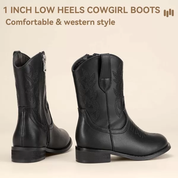 Hehainom Girls Cowboy Cowgirl Boots Boys Kids Toddler Western Mid Calf Zipper Riding Boots for Little Kid Big KidBlack Pu