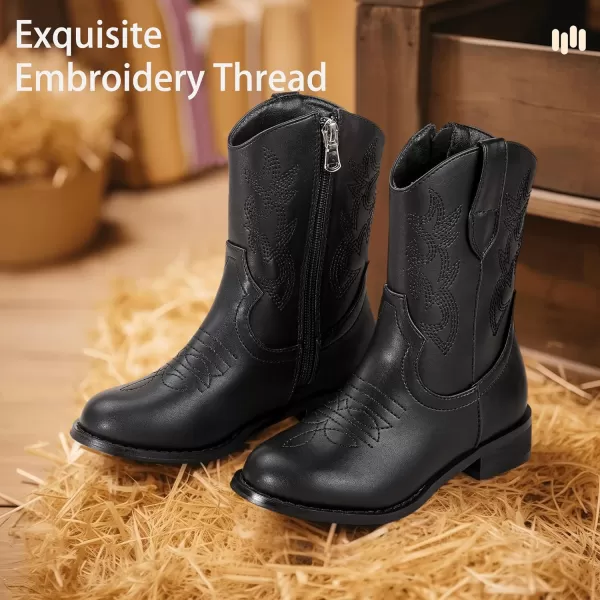 Hehainom Girls Cowboy Cowgirl Boots Boys Kids Toddler Western Mid Calf Zipper Riding Boots for Little Kid Big KidBlack Pu