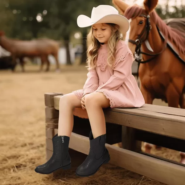 Hehainom Girls Cowboy Cowgirl Boots Boys Kids Toddler Western Mid Calf Zipper Riding Boots for Little Kid Big KidBlack Pu