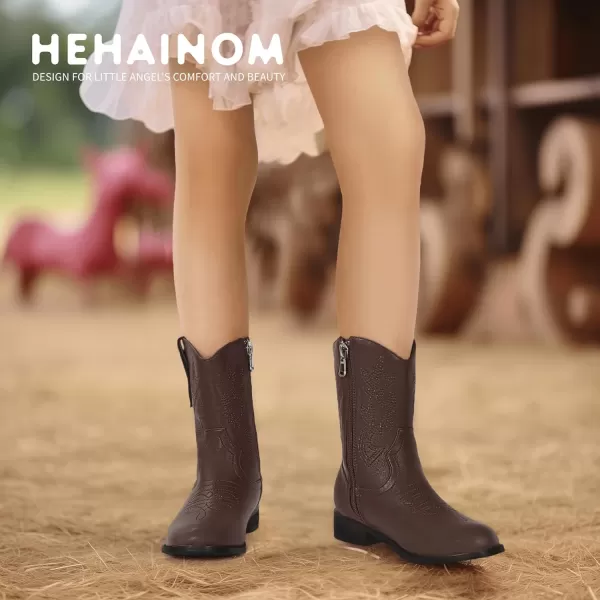 Hehainom Girls Cowboy Cowgirl Boots Boys Kids Toddler Western Mid Calf Zipper Riding Boots for Little Kid Big KidBrown Pu