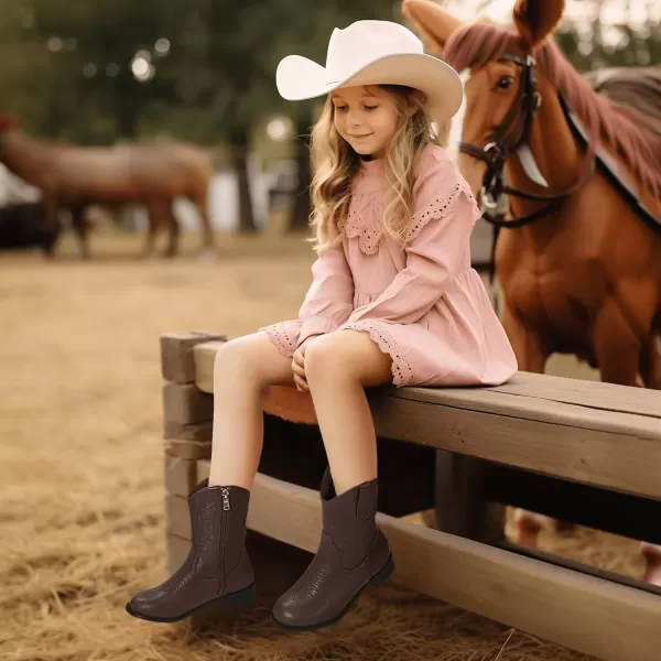 Hehainom Girls Cowboy Cowgirl Boots Boys Kids Toddler Western Mid Calf Zipper Riding Boots for Little Kid Big KidBrown Pu