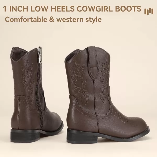 Hehainom Girls Cowboy Cowgirl Boots Boys Kids Toddler Western Mid Calf Zipper Riding Boots for Little Kid Big KidBrown Pu