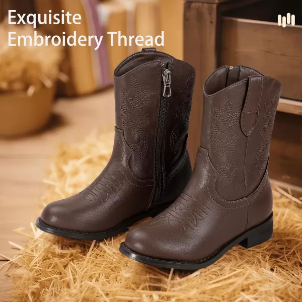 Hehainom Girls Cowboy Cowgirl Boots Boys Kids Toddler Western Mid Calf Zipper Riding Boots for Little Kid Big KidBrown Pu