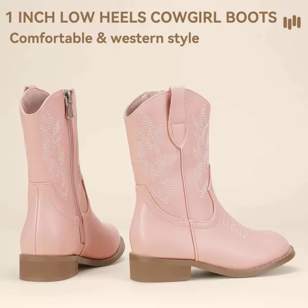 Hehainom Girls Cowboy Cowgirl Boots Boys Kids Toddler Western Mid Calf Zipper Riding Boots for Little Kid Big KidPink Pu