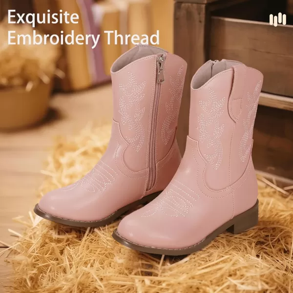 Hehainom Girls Cowboy Cowgirl Boots Boys Kids Toddler Western Mid Calf Zipper Riding Boots for Little Kid Big KidPink Pu