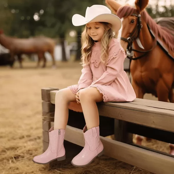Hehainom Girls Cowboy Cowgirl Boots Boys Kids Toddler Western Mid Calf Zipper Riding Boots for Little Kid Big KidPink Pu