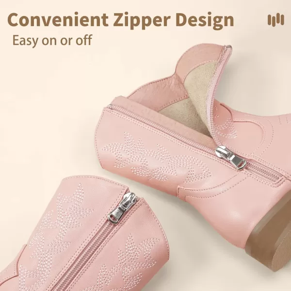 Hehainom Girls Cowboy Cowgirl Boots Boys Kids Toddler Western Mid Calf Zipper Riding Boots for Little Kid Big KidPink Pu