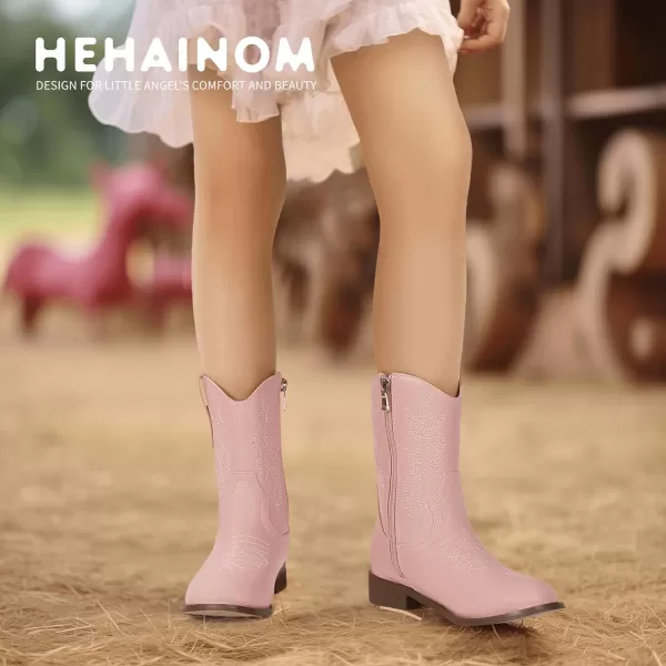 Hehainom Girls Cowboy Cowgirl Boots Boys Kids Toddler Western Mid Calf Zipper Riding Boots for Little Kid Big KidPink Pu