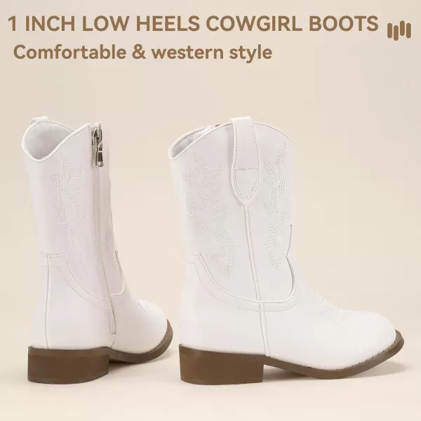 Hehainom Girls Cowboy Cowgirl Boots Boys Kids Toddler Western Mid Calf Zipper Riding Boots for Little Kid Big KidWhite Pu
