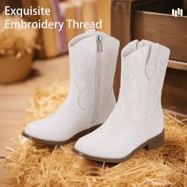 Hehainom Girls Cowboy Cowgirl Boots Boys Kids Toddler Western Mid Calf Zipper Riding Boots for Little Kid Big KidWhite Pu