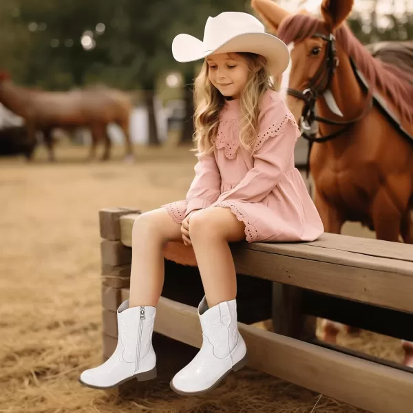 Hehainom Girls Cowboy Cowgirl Boots Boys Kids Toddler Western Mid Calf Zipper Riding Boots for Little Kid Big KidWhite Pu