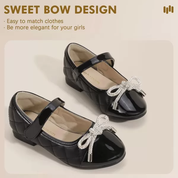 Hehainom Girls Dress Shoes Flower Girl Wedding Party School Little Big Kids Rhinestone Bow Ballet Flats ShoesBlack