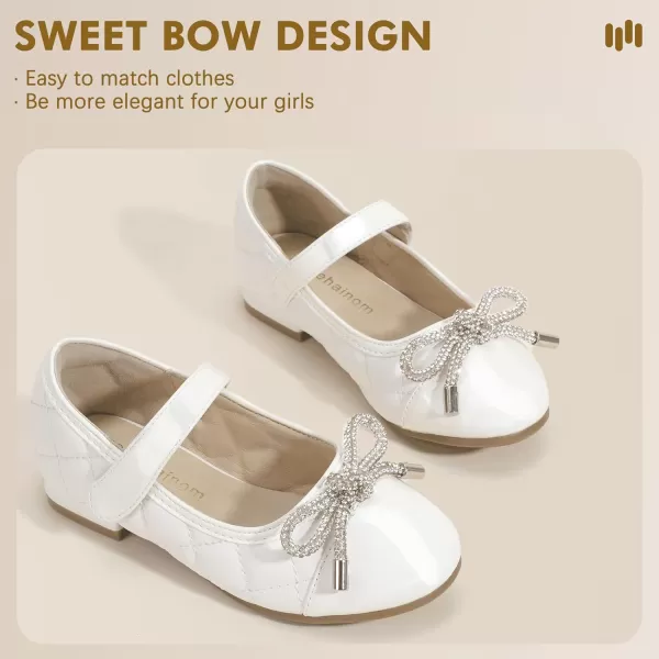 Hehainom Girls Dress Shoes Flower Girl Wedding Party School Little Big Kids Rhinestone Bow Ballet Flats ShoesWhite