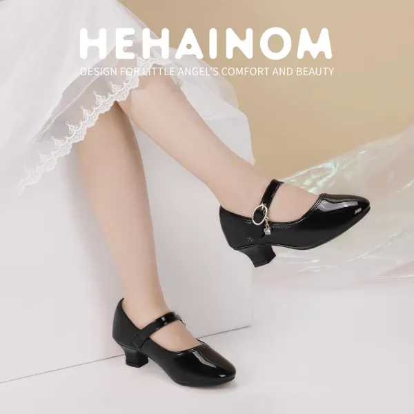 Hehainom Girls Dress Shoes Low Heels Flower Girl Mary Jane Princess School Wedding Party Toddler Little Kid Pump ShoesBlack Patent