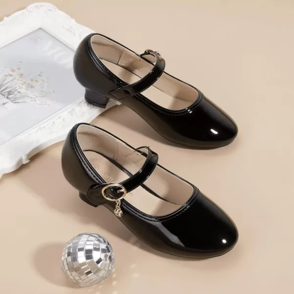 Hehainom Girls Dress Shoes Low Heels Flower Girl Mary Jane Princess School Wedding Party Toddler Little Kid Pump ShoesBlack Patent