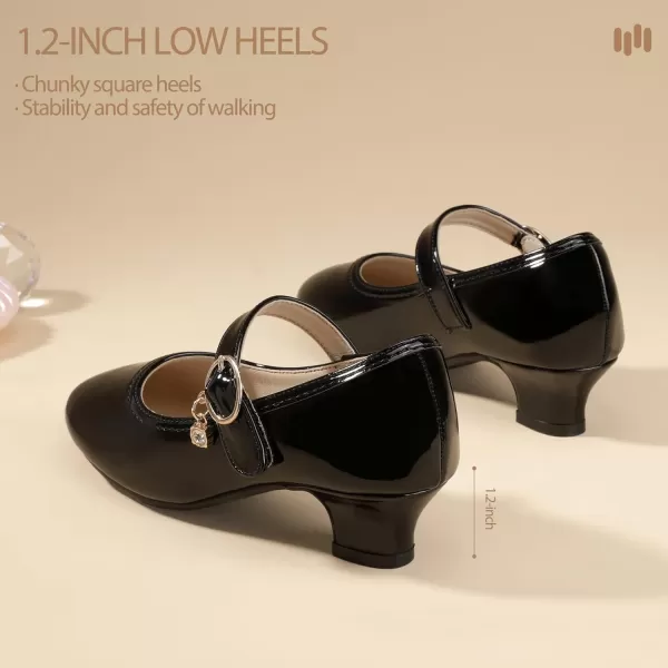 Hehainom Girls Dress Shoes Low Heels Flower Girl Mary Jane Princess School Wedding Party Toddler Little Kid Pump ShoesBlack Patent