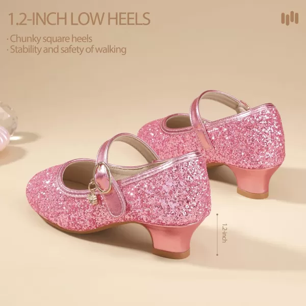 Hehainom Girls Dress Shoes Low Heels Flower Girl Mary Jane Princess School Wedding Party Toddler Little Kid Pump ShoesPink Sequin