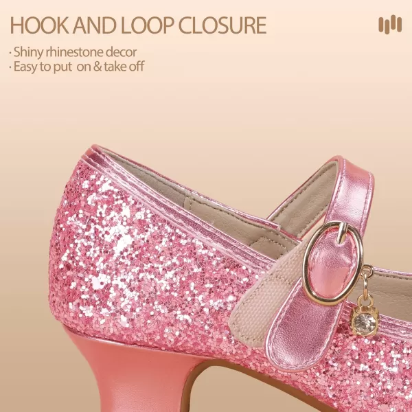 Hehainom Girls Dress Shoes Low Heels Flower Girl Mary Jane Princess School Wedding Party Toddler Little Kid Pump ShoesPink Sequin
