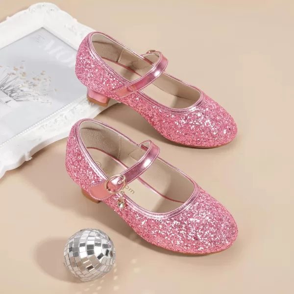 Hehainom Girls Dress Shoes Low Heels Flower Girl Mary Jane Princess School Wedding Party Toddler Little Kid Pump ShoesPink Sequin