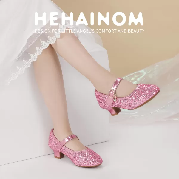 Hehainom Girls Dress Shoes Low Heels Flower Girl Mary Jane Princess School Wedding Party Toddler Little Kid Pump ShoesPink Sequin
