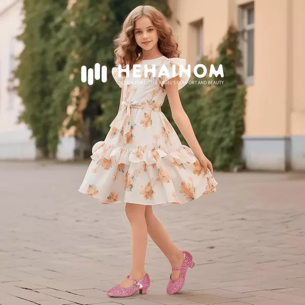 Hehainom Girls Dress Shoes Low Heels Flower Girl Mary Jane Princess School Wedding Party Toddler Little Kid Pump ShoesPink Sequin
