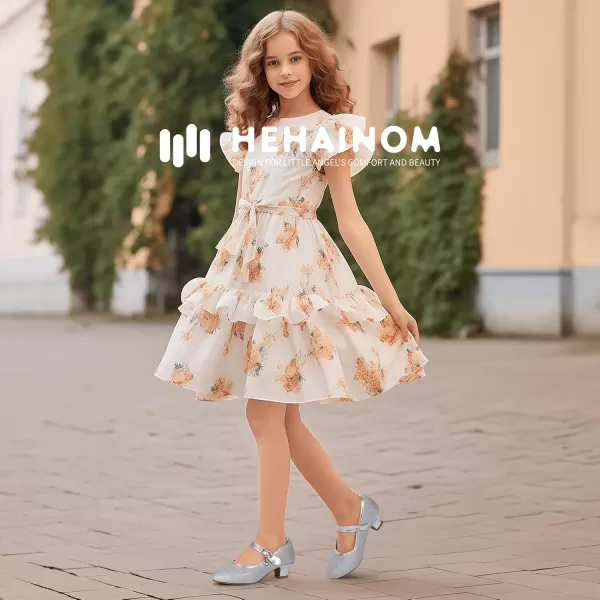 Hehainom Girls Dress Shoes Low Heels Flower Girl Mary Jane Princess School Wedding Party Toddler Little Kid Pump ShoesSilver Glitter