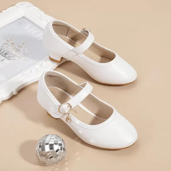 Hehainom Girls Dress Shoes Low Heels Flower Girl Mary Jane Princess School Wedding Party Toddler Little Kid Pump ShoesWhite Pu