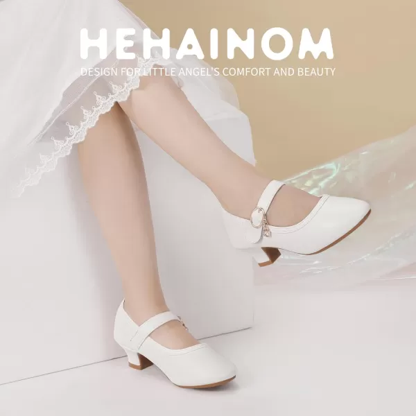 Hehainom Girls Dress Shoes Low Heels Flower Girl Mary Jane Princess School Wedding Party Toddler Little Kid Pump ShoesWhite Pu