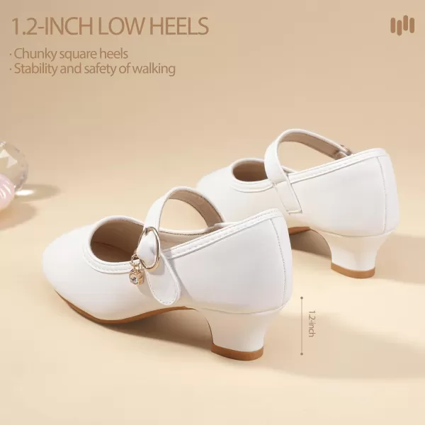 Hehainom Girls Dress Shoes Low Heels Flower Girl Mary Jane Princess School Wedding Party Toddler Little Kid Pump ShoesWhite Pu