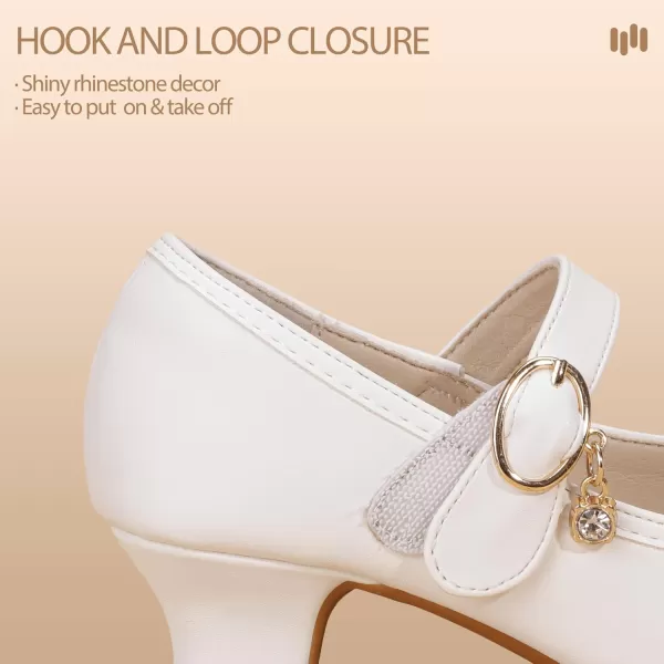Hehainom Girls Dress Shoes Low Heels Flower Girl Mary Jane Princess School Wedding Party Toddler Little Kid Pump ShoesWhite Pu