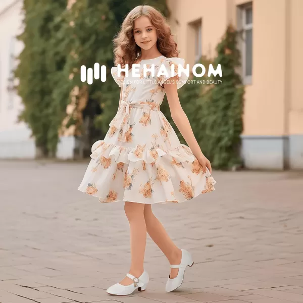Hehainom Girls Dress Shoes Low Heels Flower Girl Mary Jane Princess School Wedding Party Toddler Little Kid Pump ShoesWhite Pu
