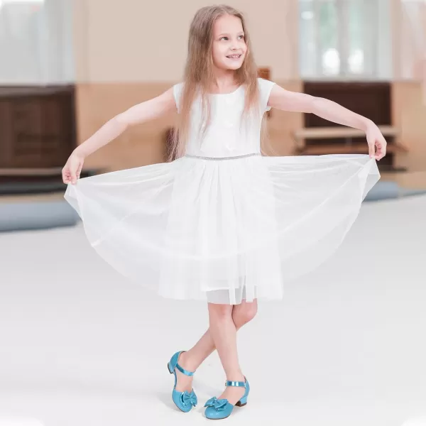 Hehainom Girls Dress Shoes Toddler Closed Toe Flower Girl Heels for Party Wedding Princess ShoesBlue Glitter