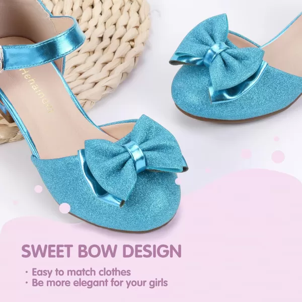 Hehainom Girls Dress Shoes Toddler Closed Toe Flower Girl Heels for Party Wedding Princess ShoesBlue Glitter