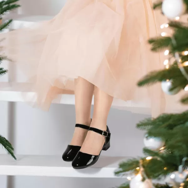 Hehainom Girls Dress Shoes Toddler Closed Toe Flower Girl Heels for Party Wedding Princess ShoesD Blackpatent