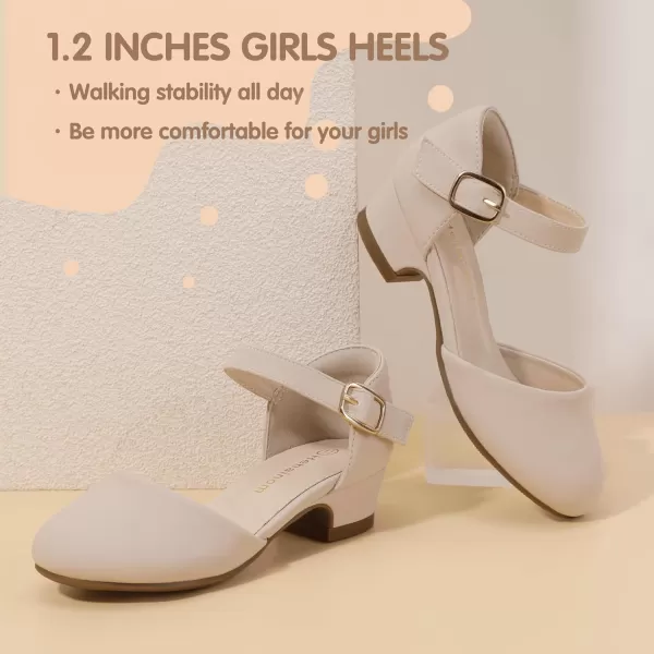 Hehainom Girls Dress Shoes Toddler Closed Toe Flower Girl Heels for Party Wedding Princess ShoesD Nude Nubuck