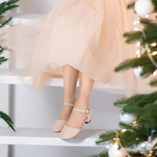 Hehainom Girls Dress Shoes Toddler Closed Toe Flower Girl Heels for Party Wedding Princess ShoesD Nude Nubuck