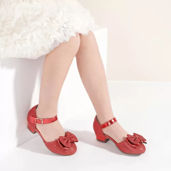 Hehainom Girls Dress Shoes Toddler Closed Toe Flower Girl Heels for Party Wedding Princess ShoesRed Glitter
