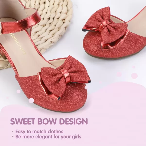 Hehainom Girls Dress Shoes Toddler Closed Toe Flower Girl Heels for Party Wedding Princess ShoesRed Glitter