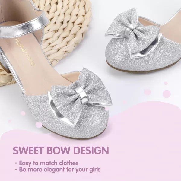 Hehainom Girls Dress Shoes Toddler Closed Toe Flower Girl Heels for Party Wedding Princess ShoesSilver Glitter
