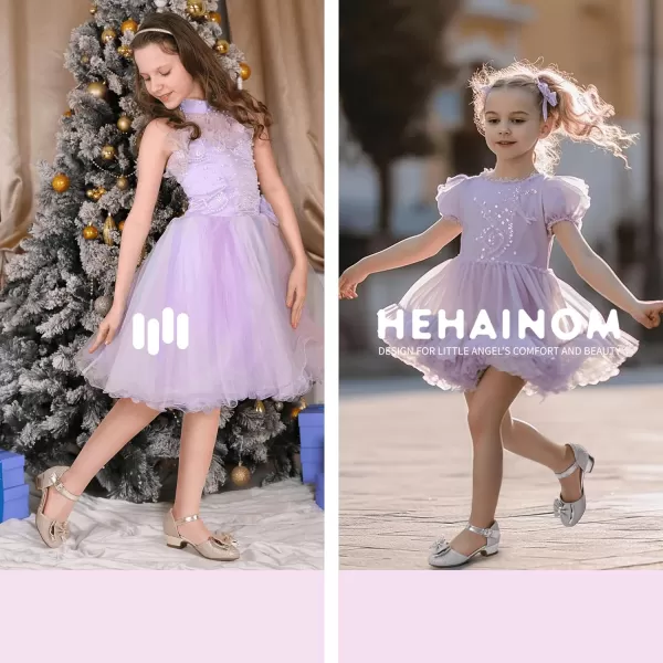 Hehainom Girls Dress Shoes Toddler Closed Toe Flower Girl Heels for Party Wedding Princess ShoesSilver Glitter
