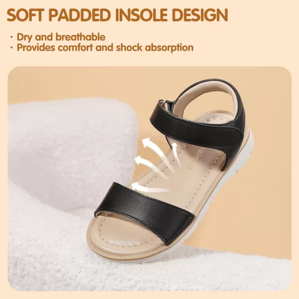 Hehainom Girls Sandals Comfortable Open Toe Flats Little Big Kids Summer ShoesBlackpu