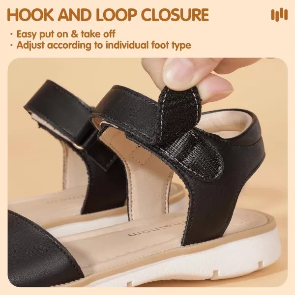 Hehainom Girls Sandals Comfortable Open Toe Flats Little Big Kids Summer ShoesBlackpu
