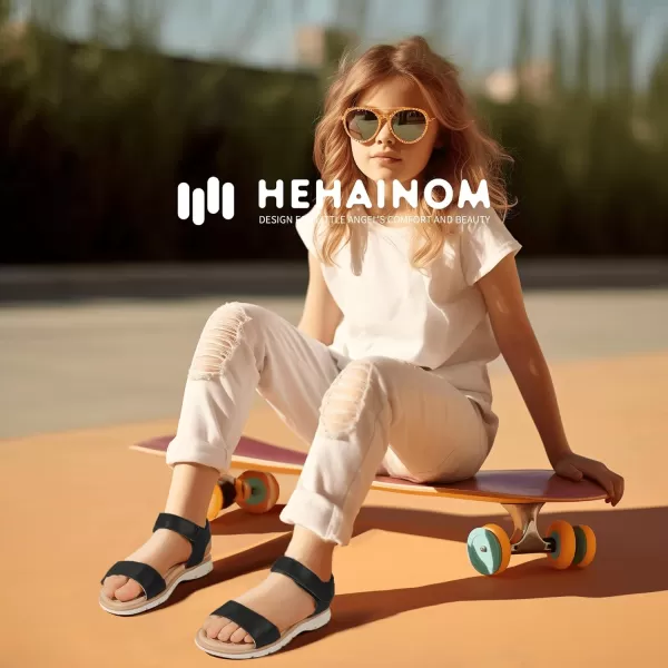 Hehainom Girls Sandals Comfortable Open Toe Flats Little Big Kids Summer ShoesBlackpu