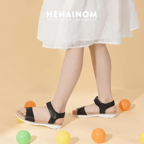 Hehainom Girls Sandals Comfortable Open Toe Flats Little Big Kids Summer ShoesBlackpu