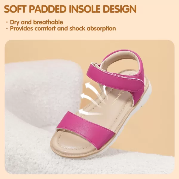Hehainom Girls Sandals Comfortable Open Toe Flats Little Big Kids Summer ShoesHotpinkpu