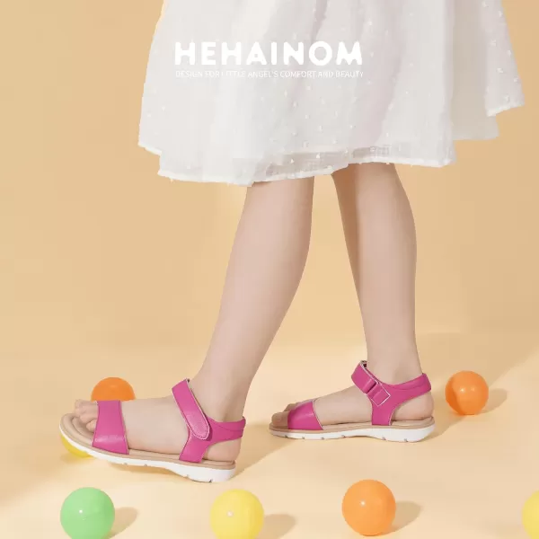 Hehainom Girls Sandals Comfortable Open Toe Flats Little Big Kids Summer ShoesHotpinkpu